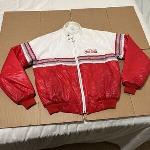 Coca Cola Bomber Jacket 70s 80s VTG HONG KONG Red White Stripped Advertising L